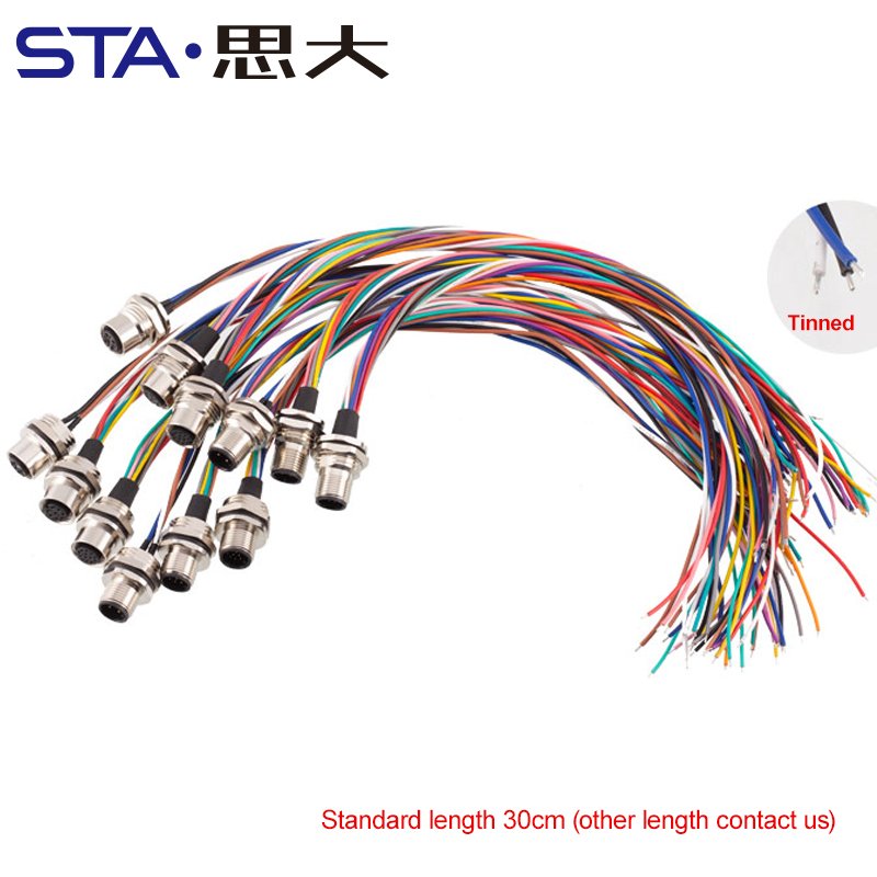 M12 4pin 5pin circular signal power connector sensor socket 6 8core 12 17pin front panel flange solder pin M12 panel connector