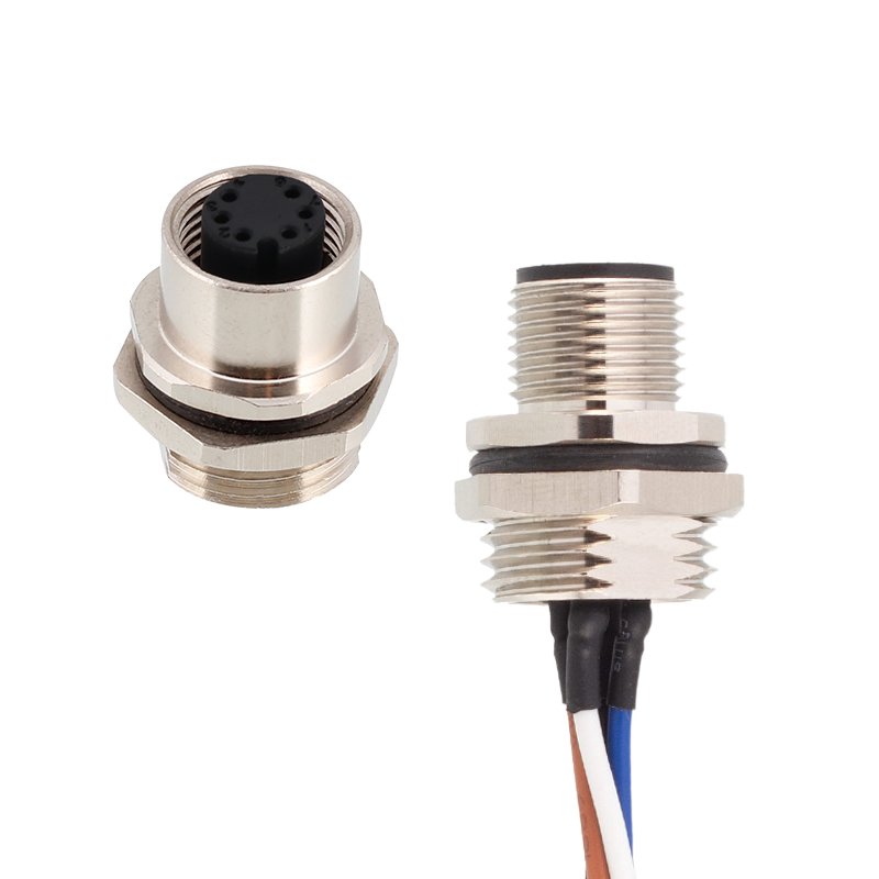 M12 4pin 5pin circular signal power connector sensor socket 6 8core 12 17pin front panel flange solder pin M12 panel connector