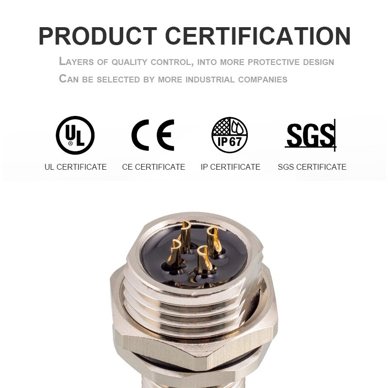 M12 4pin 5pin circular signal power connector sensor socket 6 8core 12 17pin front panel flange solder pin M12 panel connector