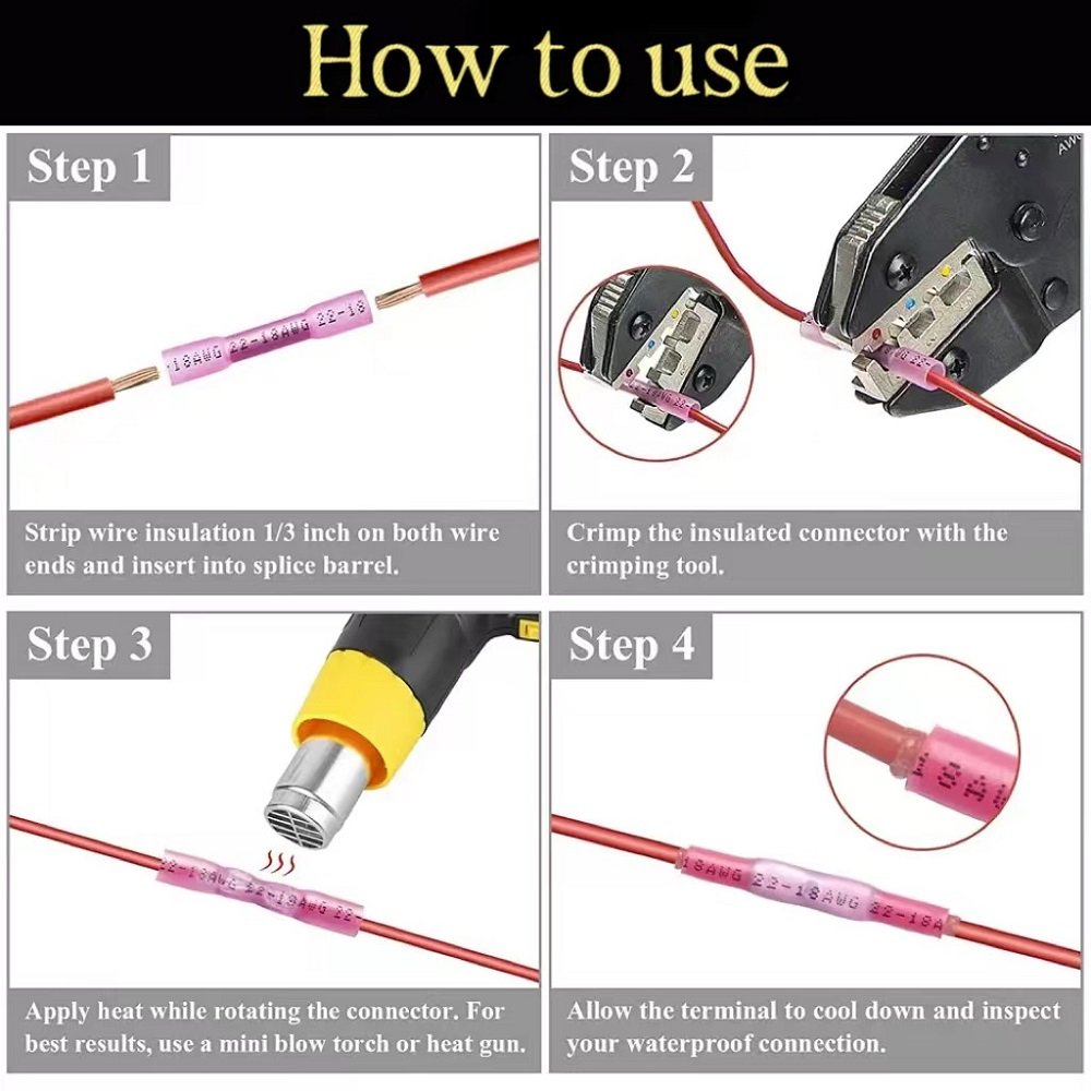 BHT Marine Automotive Electrical Wire Terminals Waterproof Butt Splice Heat Shrink Butt Crimp Connectors