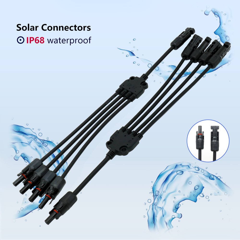 10AWG Solar Connectors Y Branch 1 Male to 4 Female Prewired Cable M/FFF & F/MMM IP68 solar panel extension cables