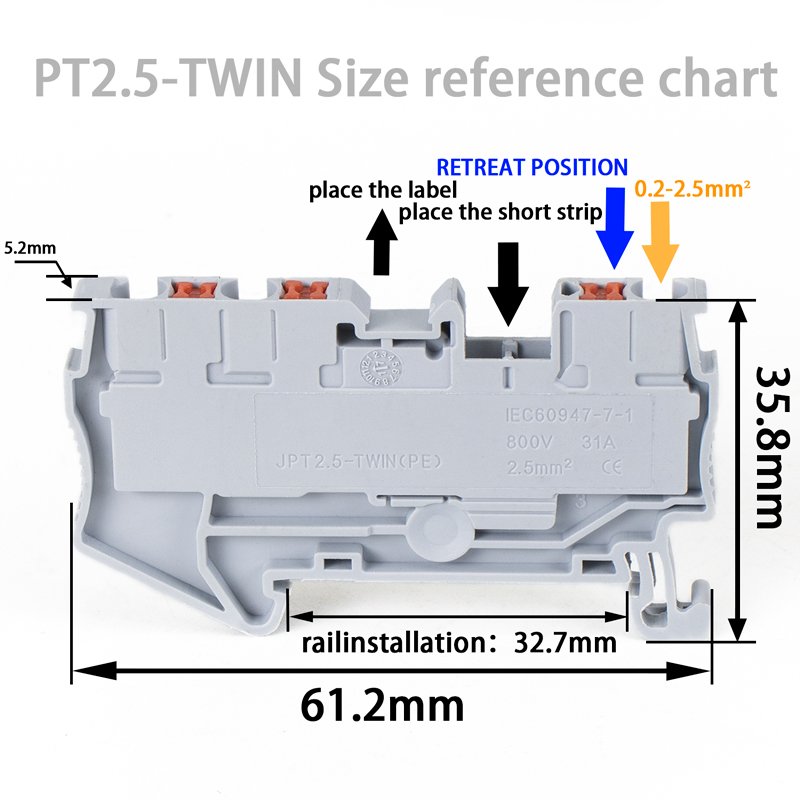 CHFRPU PT2.5-TWIN quick wiring feed through push in terminal wire connector spring combined plug in din rail terminal block