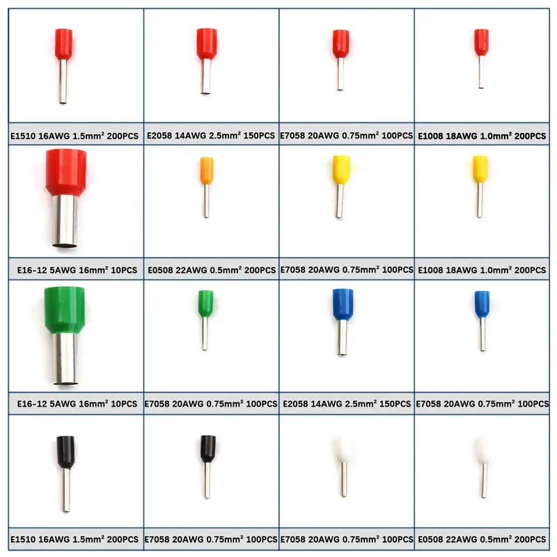 2120Pcs Copper Electric Wire Crimp Connectors Set Insulated Bootlace Cooper Ferrules Kit Cord Pin End Terminals For 22-5AWG