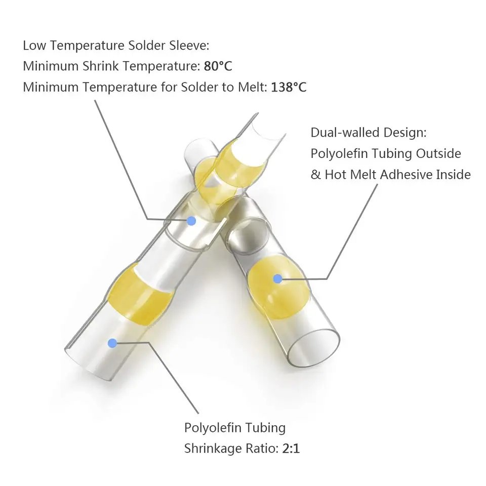 Waterproof Heat Shrink Butt Connectors Insulated Electrical Butt Terminals Solder Seal Wire Connectors