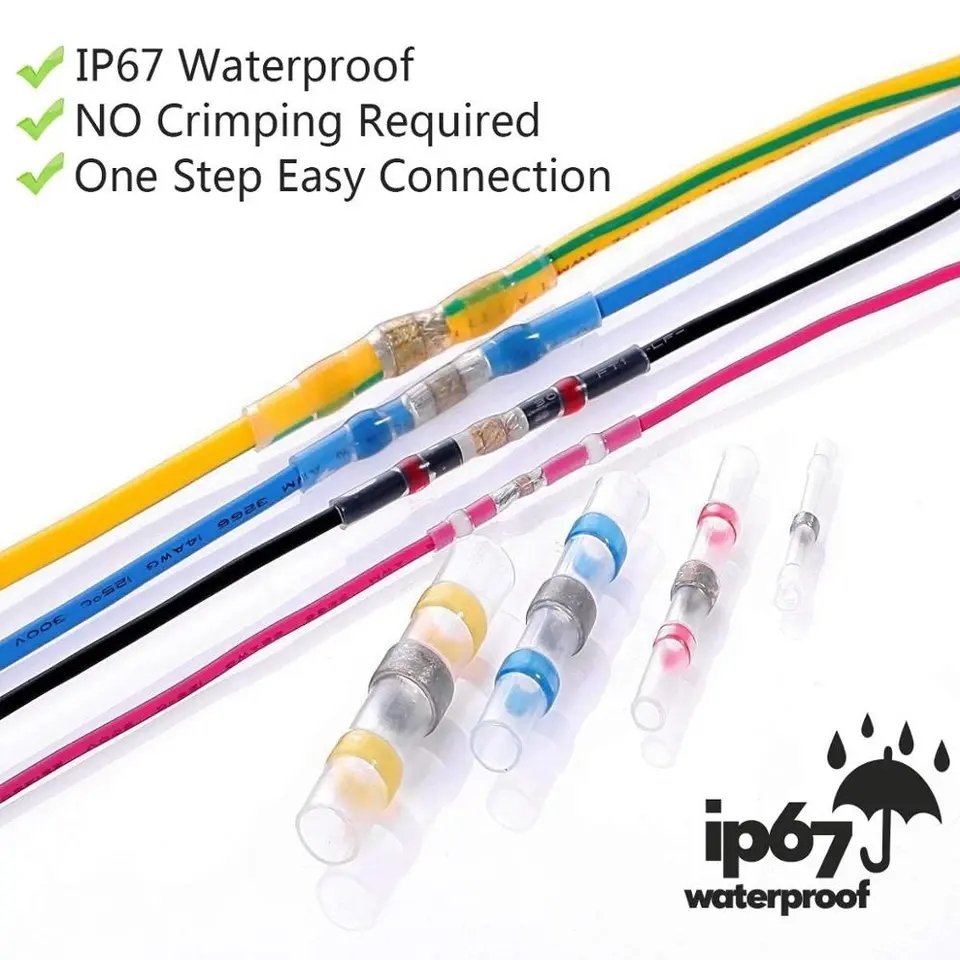 Waterproof Heat Shrink Butt Connectors Insulated Electrical Butt Terminals Solder Seal Wire Connectors