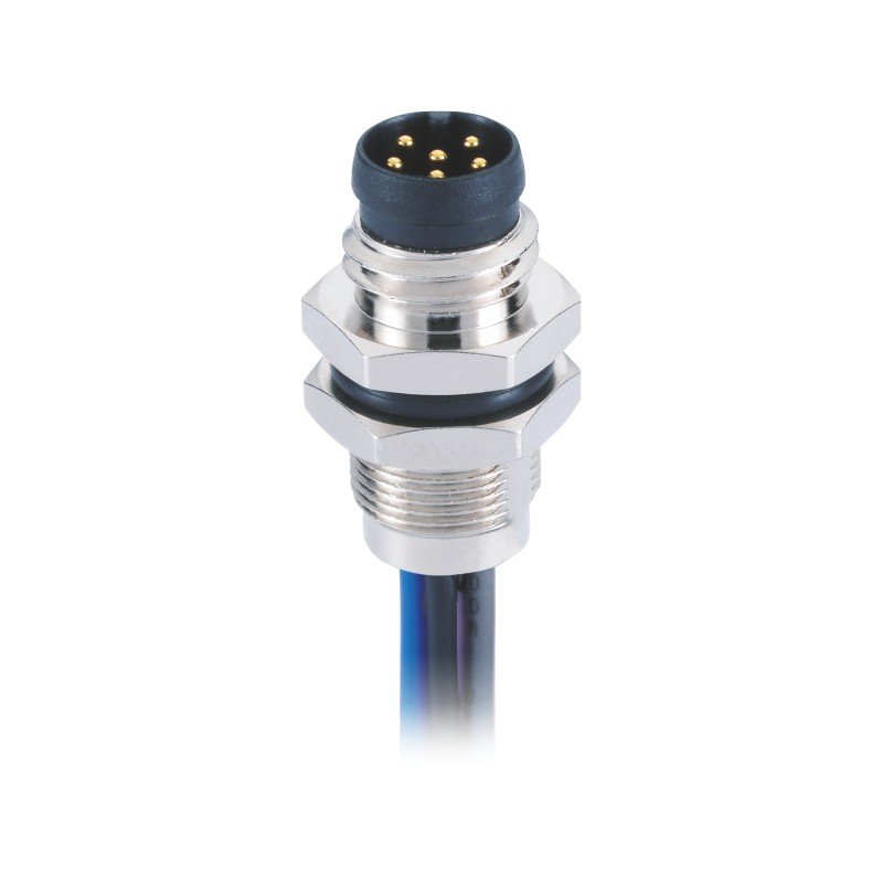 M8 A Code panel connector male 6pin sensor solder contacts front mount with 0.5m single wires