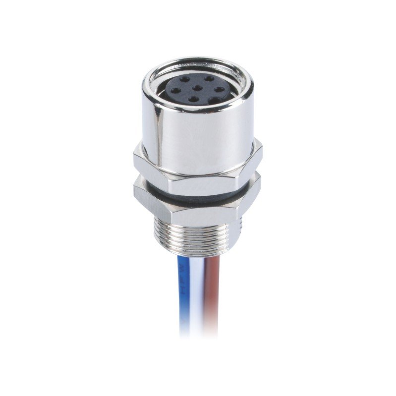 M8 A Code panel connector male 6pin sensor solder contacts front mount with 0.5m single wires