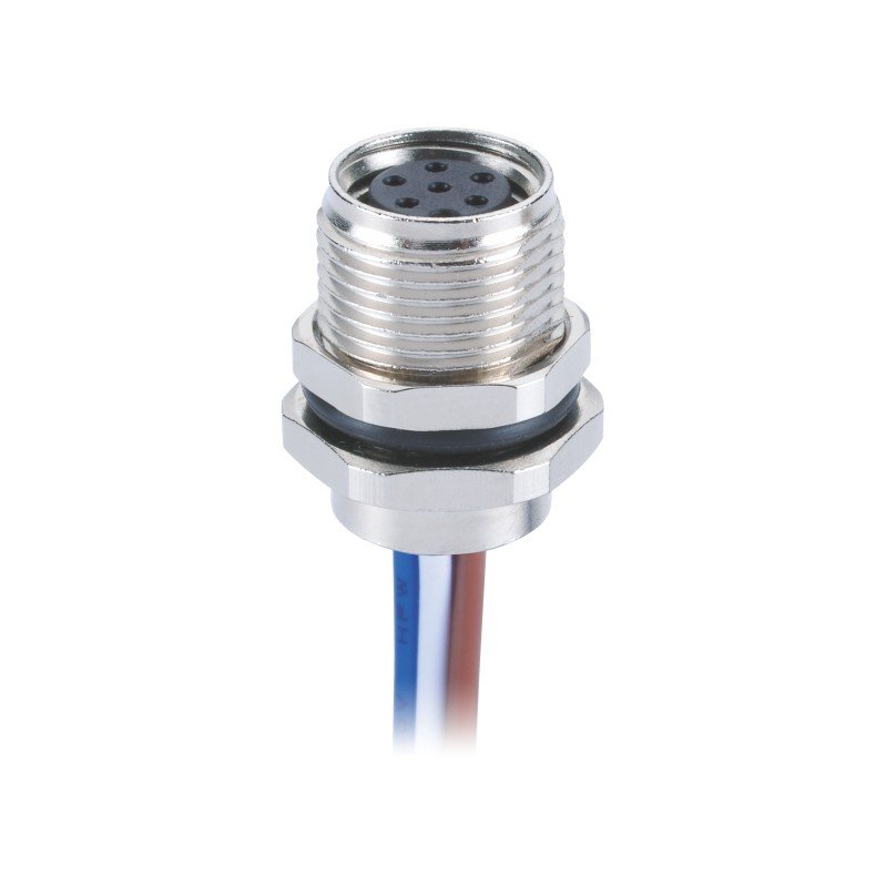 M8 A Code panel connector male 6pin sensor solder contacts front mount with 0.5m single wires