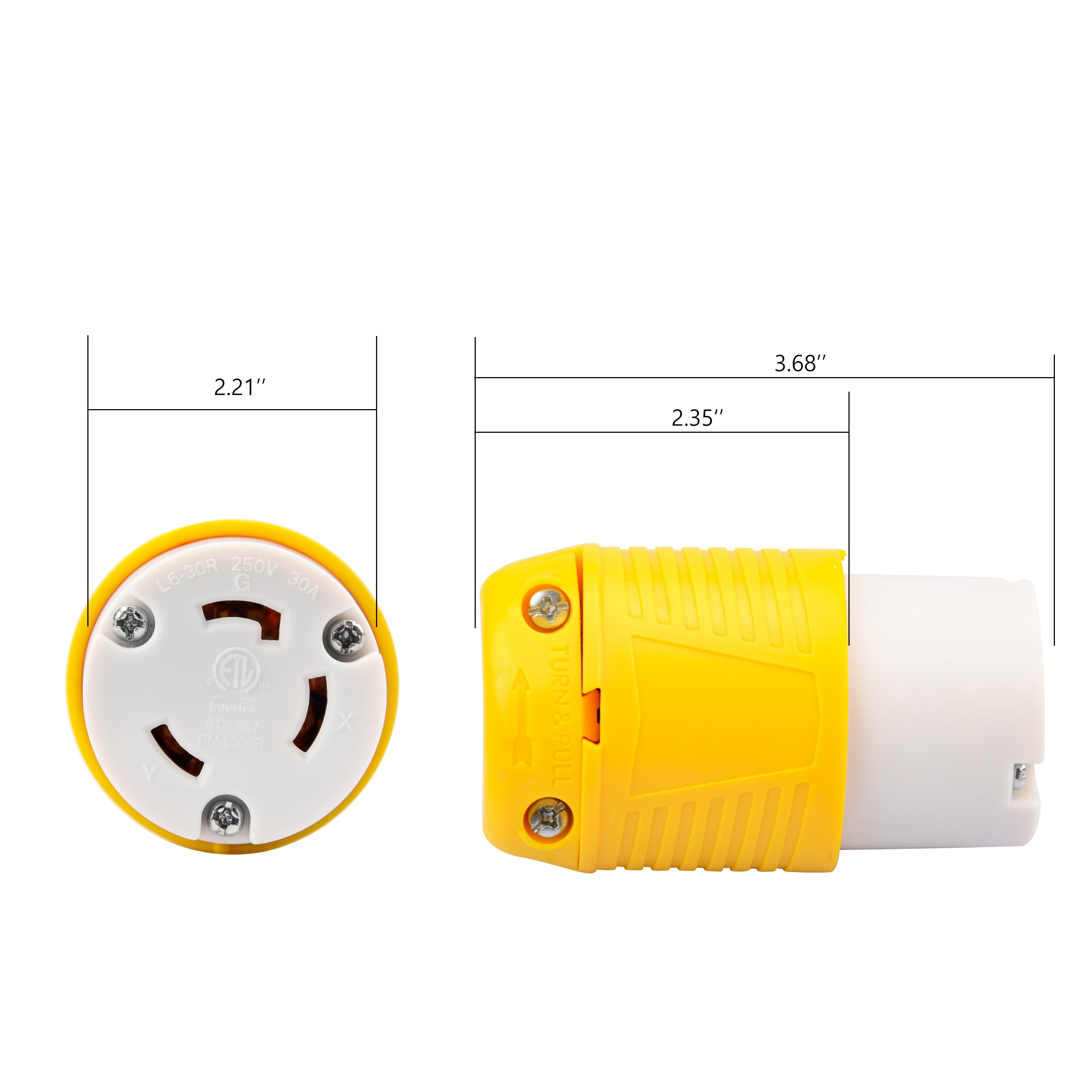 NEMA L6-30R 30 Amp 250 Volt 2 Pole 3 Wire Grounding 7500 Watts Locking Female Plug Connector