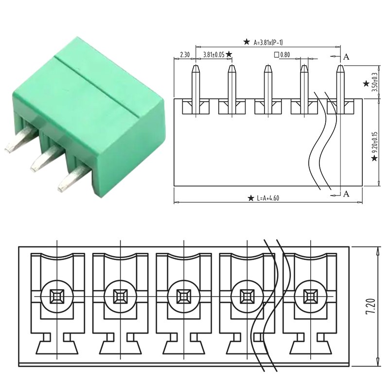 3.81mm pitch 3pins plug-in terminal block 15EDG right angle vertical male female 3.81 pluggable Terminal block Connector