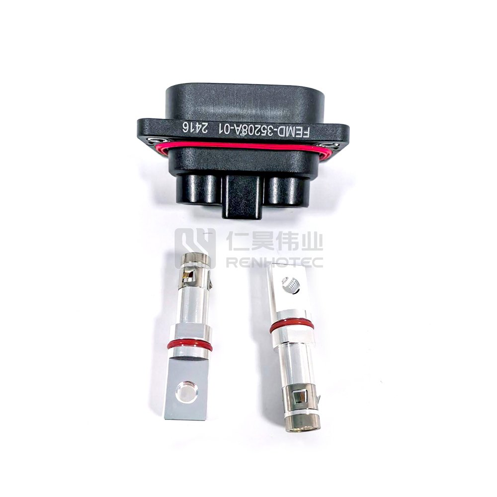 Hybrid Power Connector Angled Plug 2+8 pin 100A 150A IP67 Waterproof Male Busbar Lug Socket