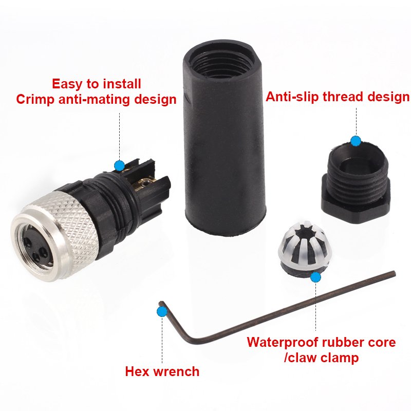 M8 Plastic Field Installable Connectors Straight Right Angled Plug Male Female Waterproof Connector 3 Pin 4 Pole