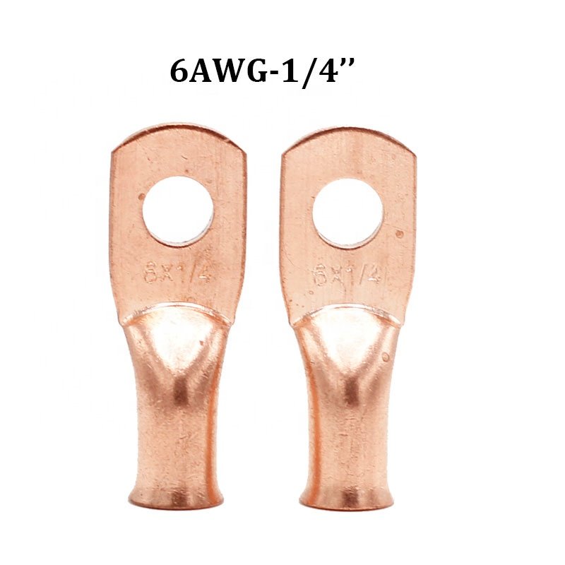 6AWG 1/4 "battery lug copper heavy duty cable terminal Tubular wiring ring terminal connector