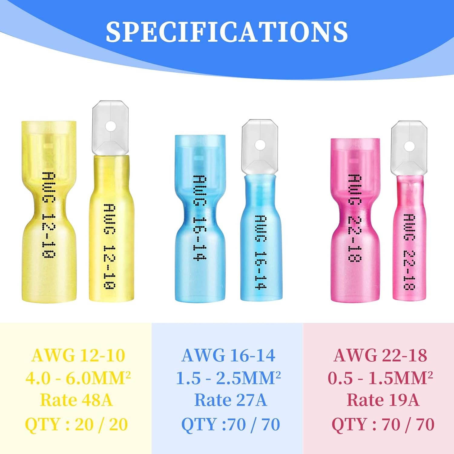 320 PCS Heat Shrink Female and Male Spade Connectors Terminals Insulated Quick Disconnect Wire Connectors Terminals Kit