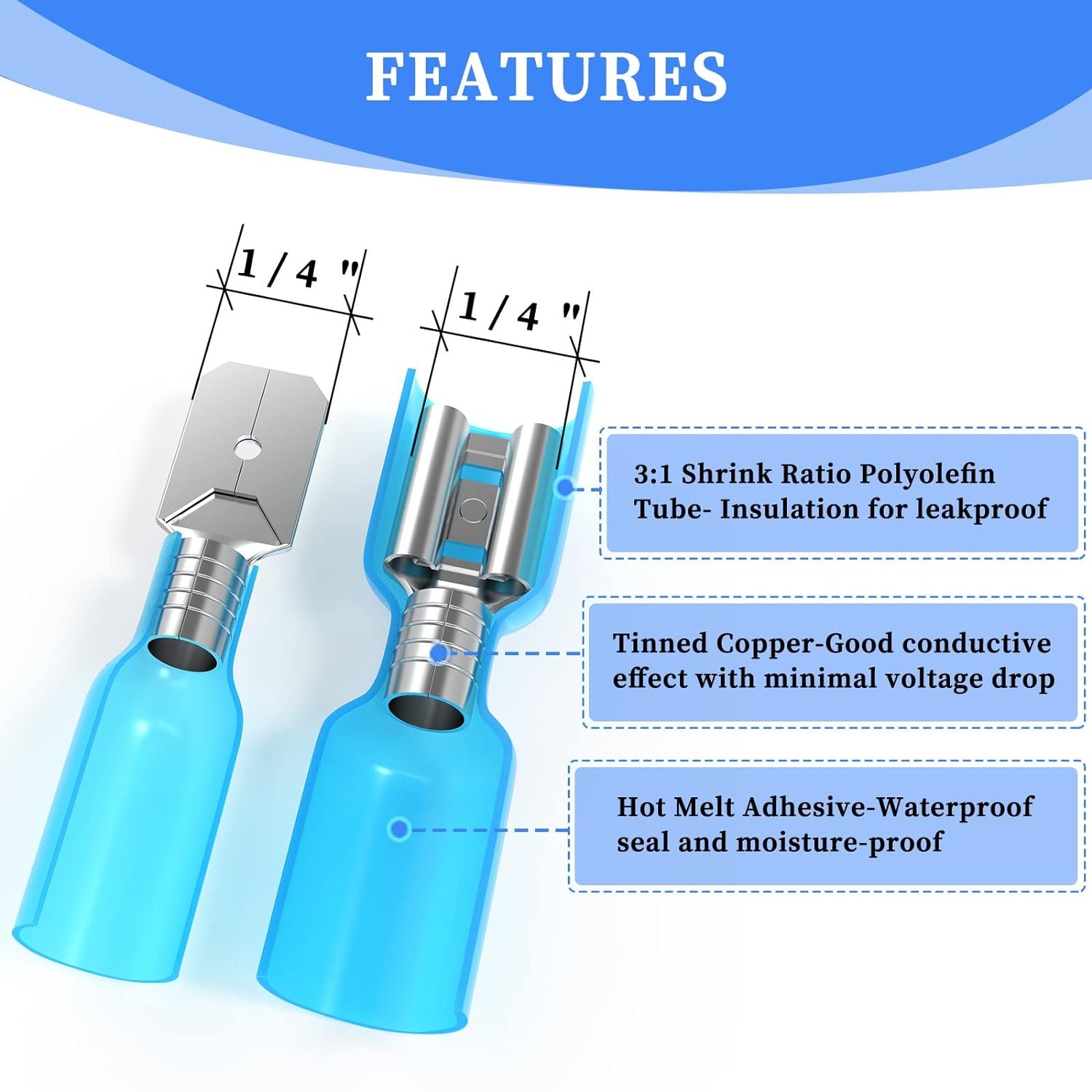 320 PCS Heat Shrink Female and Male Spade Connectors Terminals Insulated Quick Disconnect Wire Connectors Terminals Kit