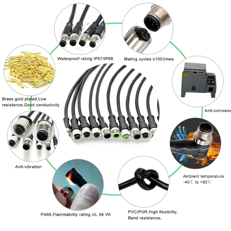 M12 Field assembly Circular Connector IP68 Waterproof M12 5Pin PCB Connector