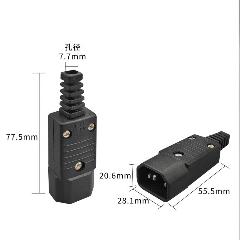 Black IEC320 C14 C15 Power Cord Extension Power Plug Socket Converter 10A Online Wiring LED Strip Connector 250V