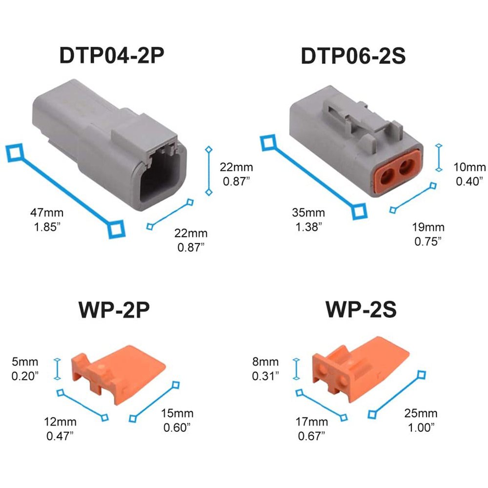JRready Deutsch DTP Connector Kit ST6139 2,4 Pin Gray Connector Barrel Style Contacts(size 12) Wire Range 14-12 AWG