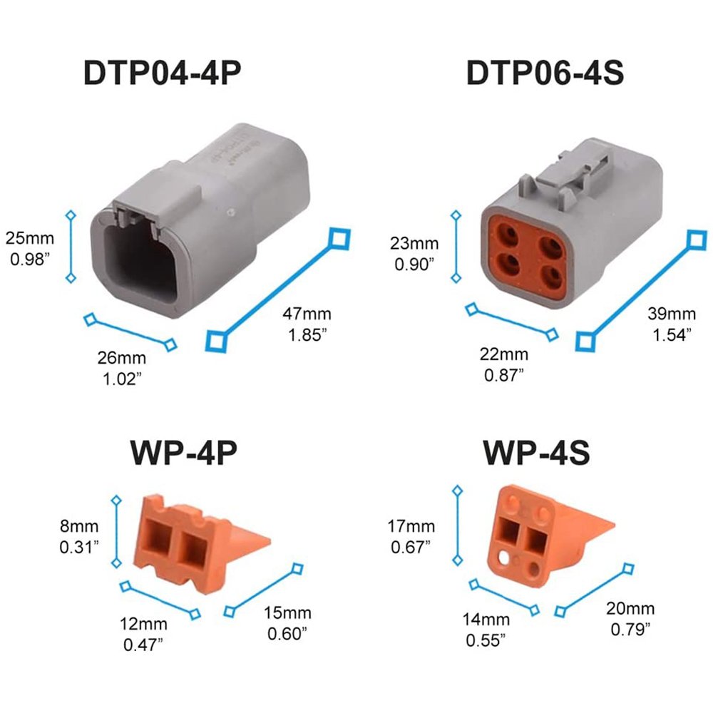 JRready Deutsch DTP Connector Kit ST6139 2,4 Pin Gray Connector Barrel Style Contacts(size 12) Wire Range 14-12 AWG