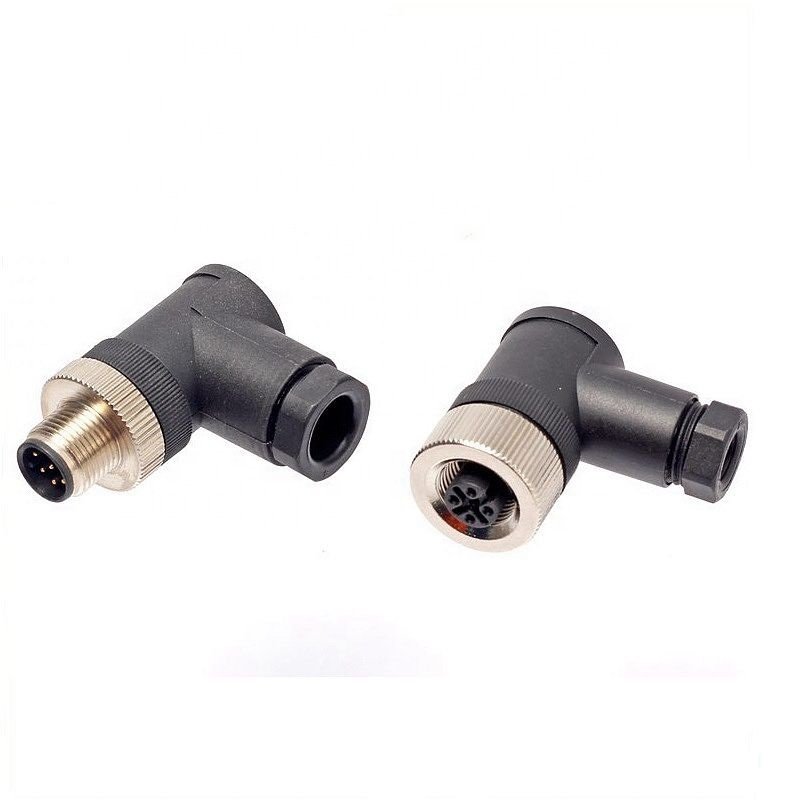 IP67 3/4/5/8/12 Pin Waterproof M12 Male and Female right angle Assembly plastic Plug Connector with A/B/C/D Coding