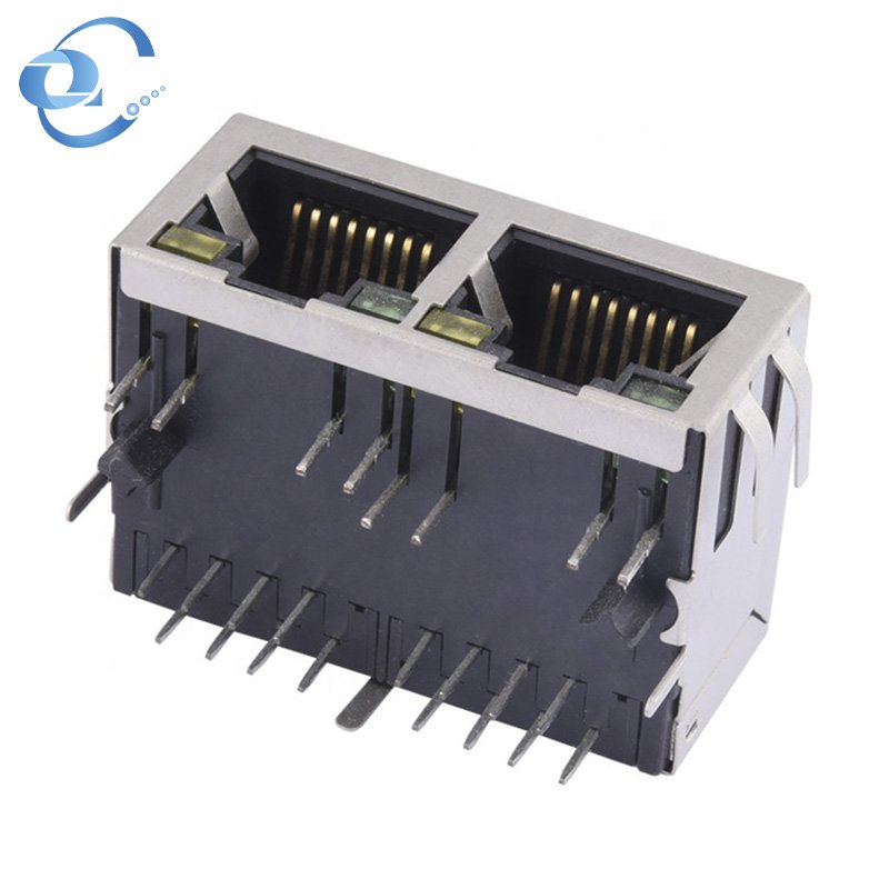 Cat Shenzhen Ethernet Jack With Led 100M Two Ports RJ45 Connector