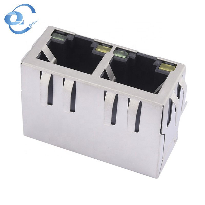 Cat Shenzhen Ethernet Jack With Led 100M Two Ports RJ45 Connector