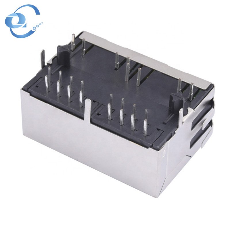 Cat Shenzhen Ethernet Jack With Led 100M Two Ports RJ45 Connector