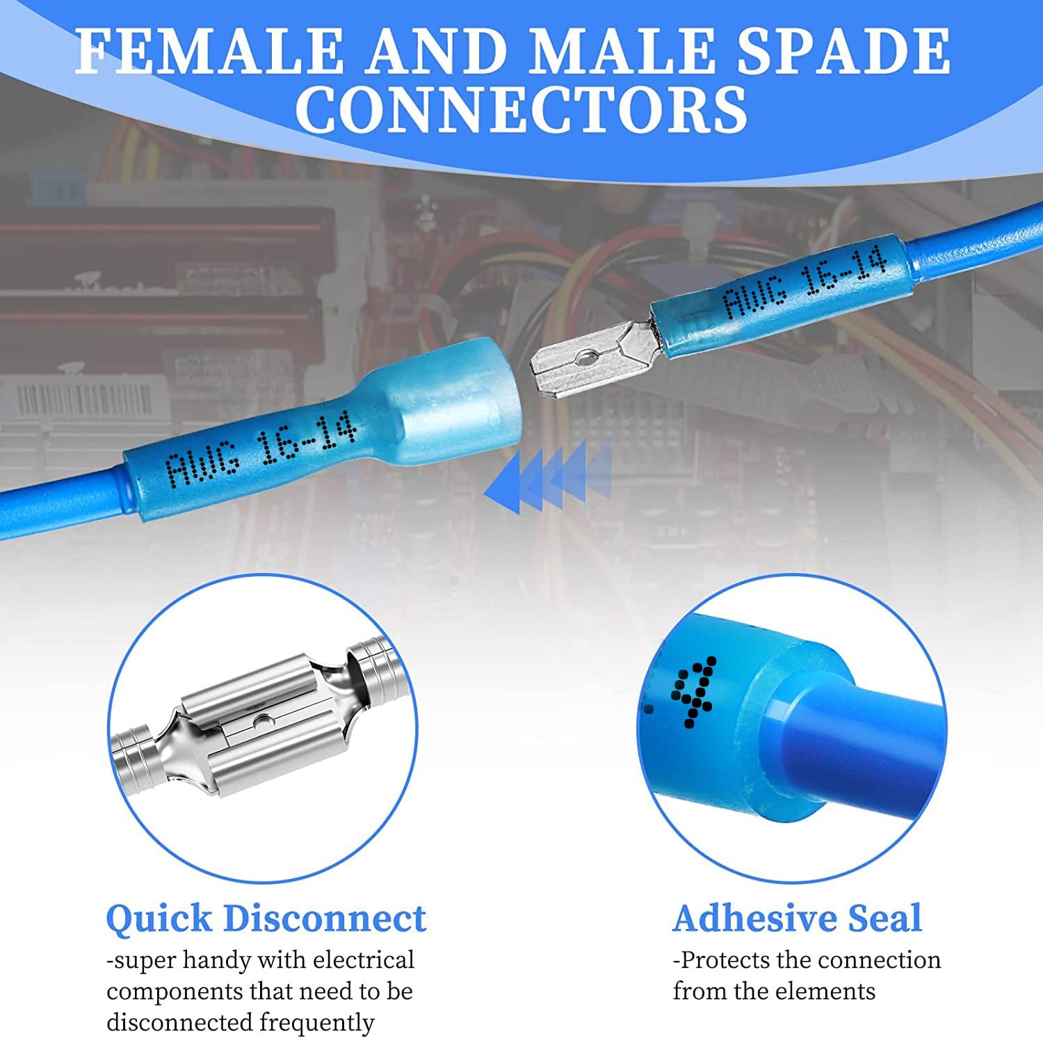 FDFD Insulated Marine Automotive Heat Shrink Female Spade Connectors Insulated Quick Disconnect Wire Connectors