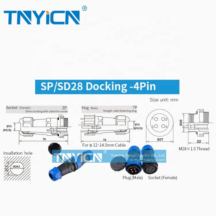 Straight Outdoor IP68 SP28 SD28 4Core 45A Docking 4Pin Male Female Power Plug Fast Electric Waterproof Connectors