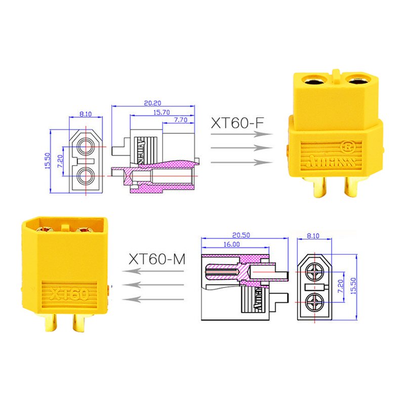 Authentic Amass Classic Patent Certified XT60 Male and Female Gold Plated High Current Airplane Model Plug Connector