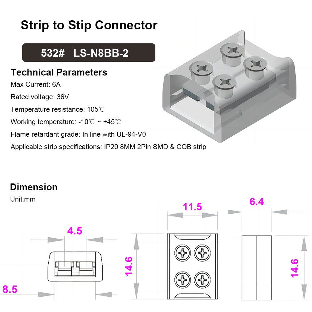 Tape to Wire 2 Pin Screw Fixing COB SMD Led Connectors for Strip Lights 8mm 10mm 5v 12v 24v Mono LED Low Voltage Strip