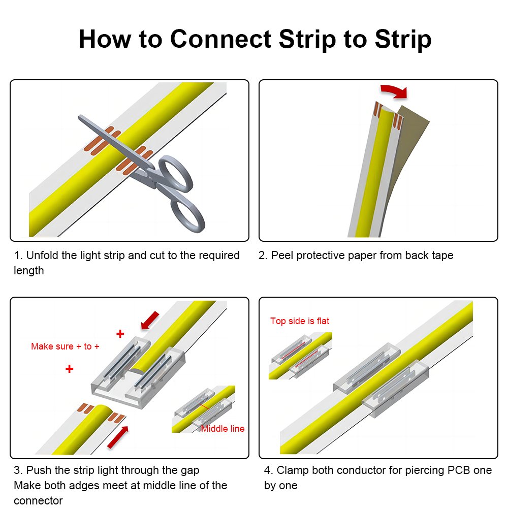10mm IP20 Flexible High Density 3 Types Strip to Strip Easy Connecting 3pin 4pin COB LED Strip Light Fast Connector Kit