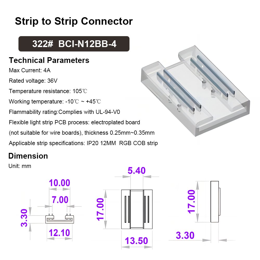 10mm IP20 Flexible High Density 3 Types Strip to Strip Easy Connecting 3pin 4pin COB LED Strip Light Fast Connector Kit