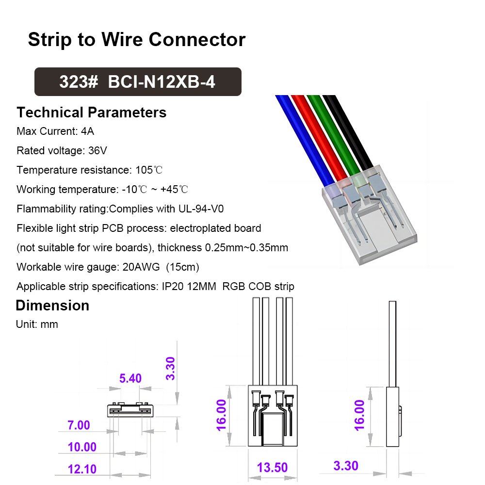 10mm IP20 Flexible High Density 3 Types Strip to Strip Easy Connecting 3pin 4pin COB LED Strip Light Fast Connector Kit