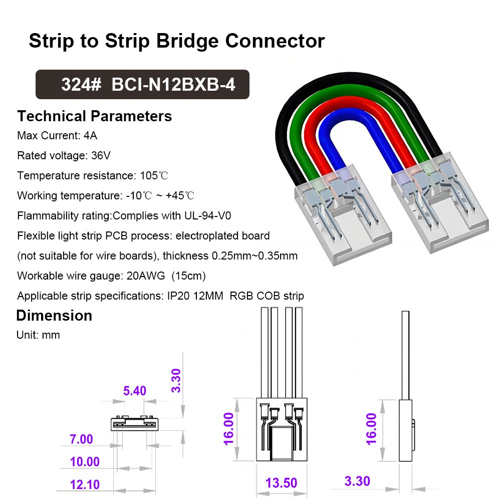 10mm IP20 Flexible High Density 3 Types Strip to Strip Easy Connecting 3pin 4pin COB LED Strip Light Fast Connector Kit