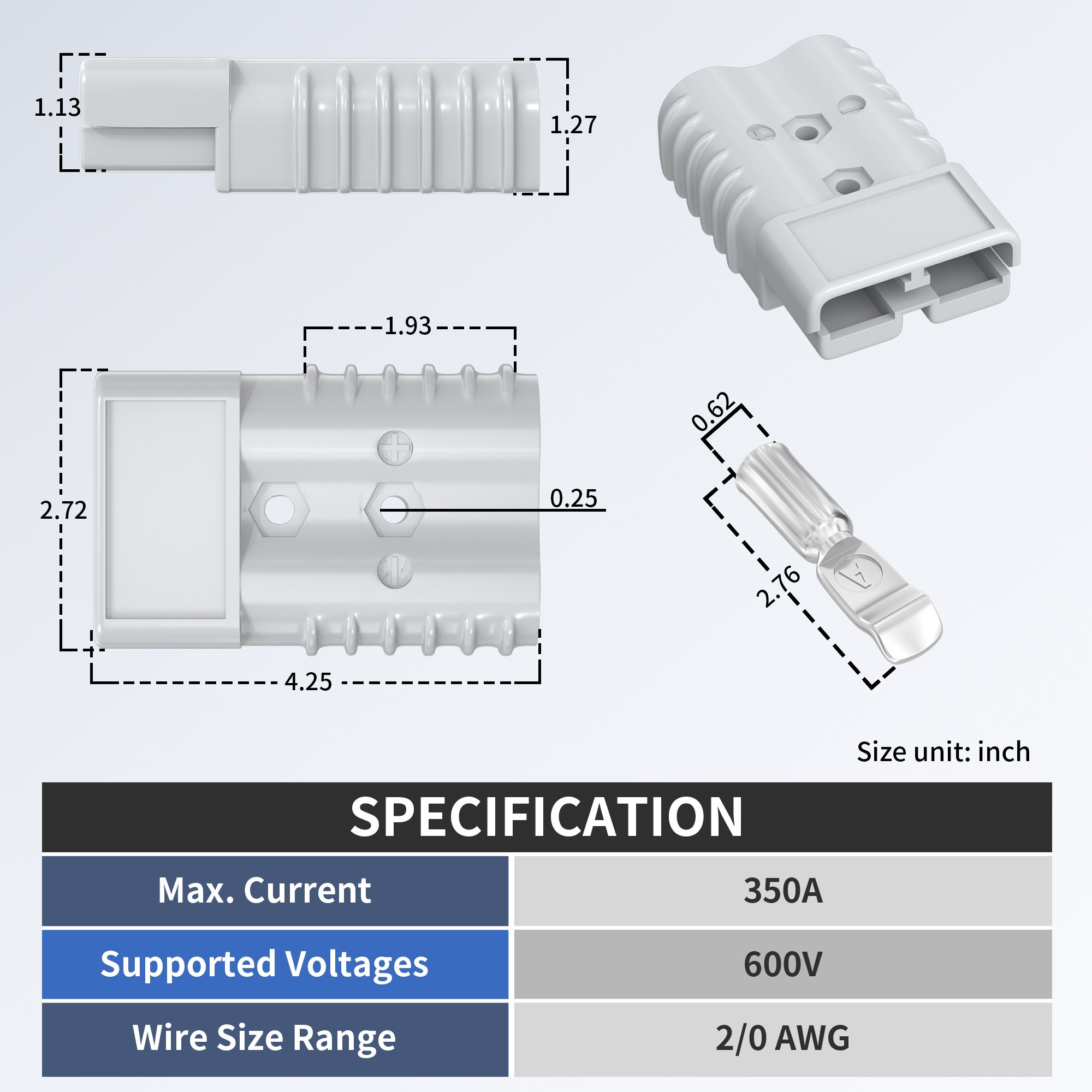 350 Amp Quick Connect Plug 2/0 AWG Battery Cable Connector Disconnect Terminal Plug Battery Quick Connector 2PCS for Truck Winch