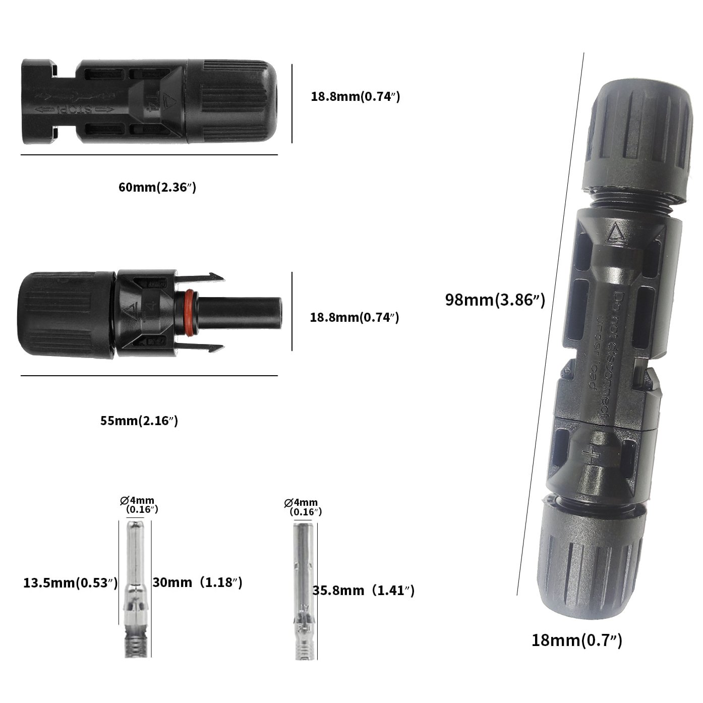 waterproof solar pv diode connector 10mm pv connector IP67 solar panel connectors for pv solar system