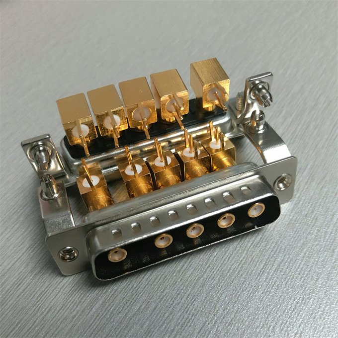 RF Coaxial Angled Combo D Sub 5W5 Male Plug Connector with Harpoon