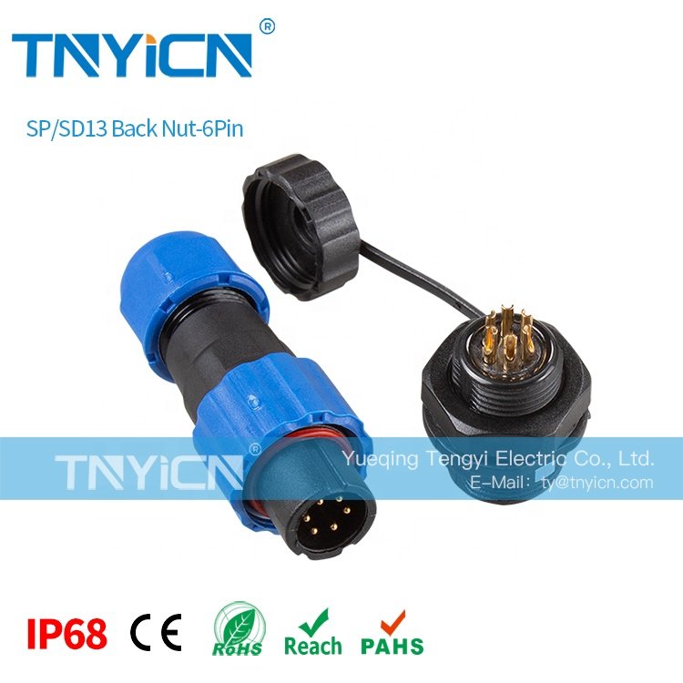 SD13 Back Nut 6Pin 5A High Quality Threaded Plastic Panel Mount M13 Male Female Round Plug Socket Wire Waterproof Connector
