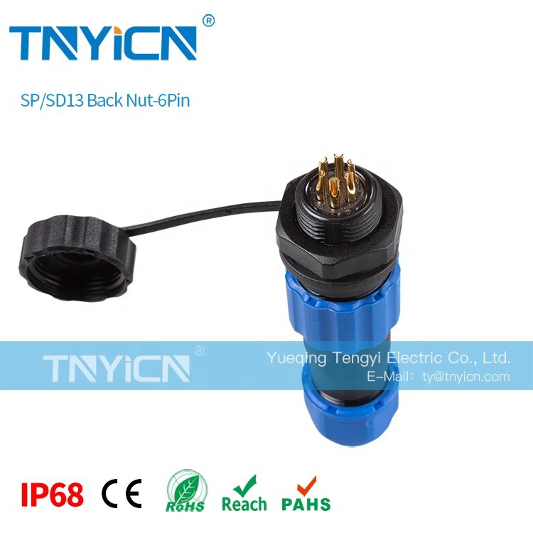 SD13 Back Nut 6Pin 5A High Quality Threaded Plastic Panel Mount M13 Male Female Round Plug Socket Wire Waterproof Connector