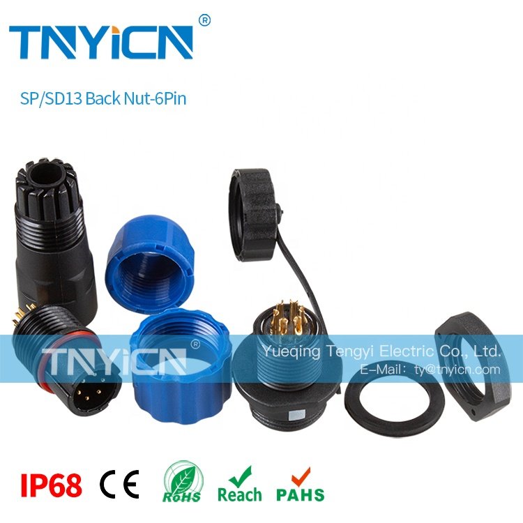 SD13 Back Nut 6Pin 5A High Quality Threaded Plastic Panel Mount M13 Male Female Round Plug Socket Wire Waterproof Connector