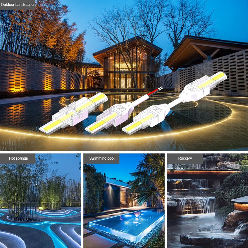 10mm 2Pin Silicone Solid Tube SMD COB Mono 24V 36V IP68 Waterproof LED Strip Lights Connector for Flexible LED Strip Lighting