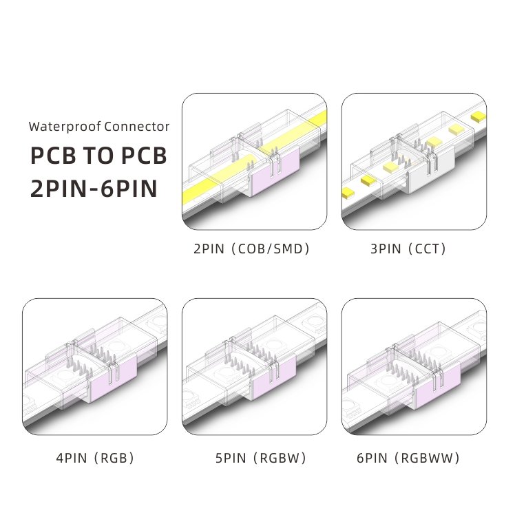 Smd Cob 5mm 8mm 10mm 12mm Rgb Cct Waterproof PCB To PCB Led Strip Light connector