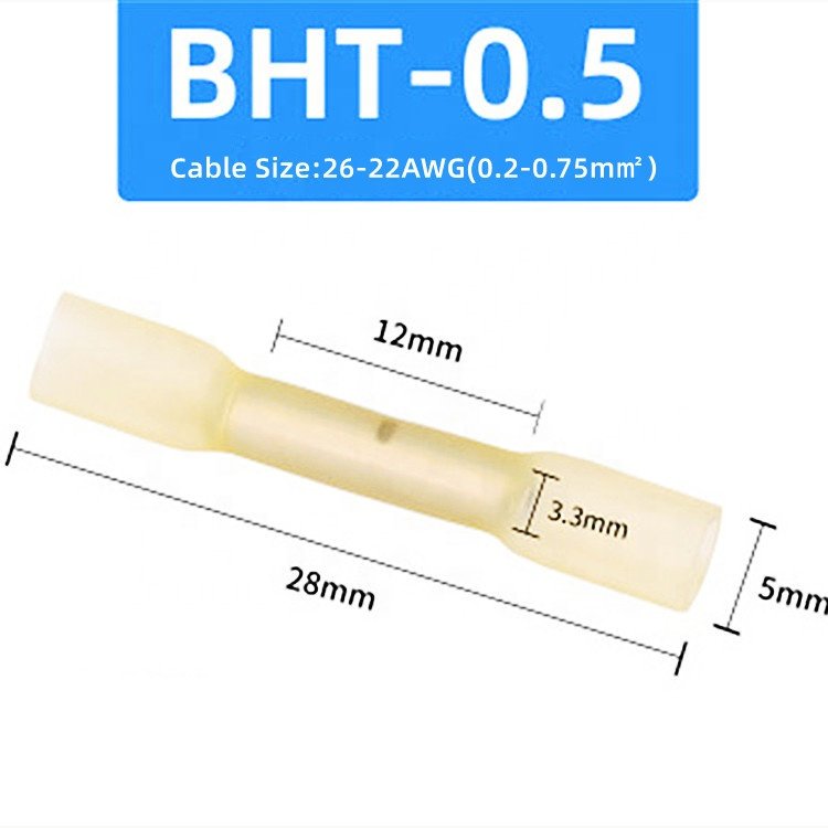BHT0.5/BHT1.25/BHT2/BHT5.5 BHT Series Insulated Single Sleeve Terminals Waterproof Wire Electrical Heat Shrink Butt Connectors