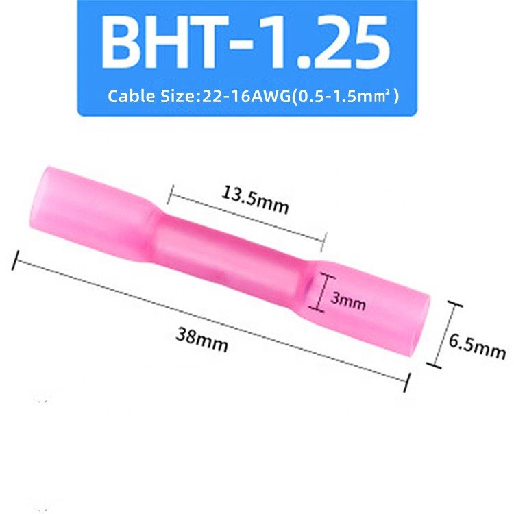 BHT0.5/BHT1.25/BHT2/BHT5.5 BHT Series Insulated Single Sleeve Terminals Waterproof Wire Electrical Heat Shrink Butt Connectors