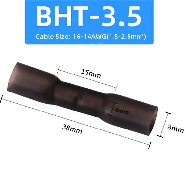 BHT0.5/BHT1.25/BHT2/BHT5.5 BHT Series Insulated Single Sleeve Terminals Waterproof Wire Electrical Heat Shrink Butt Connectors