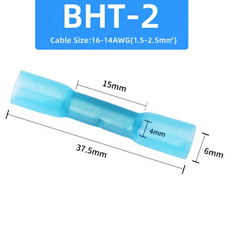 BHT0.5/BHT1.25/BHT2/BHT5.5 BHT Series Insulated Single Sleeve Terminals Waterproof Wire Electrical Heat Shrink Butt Connectors