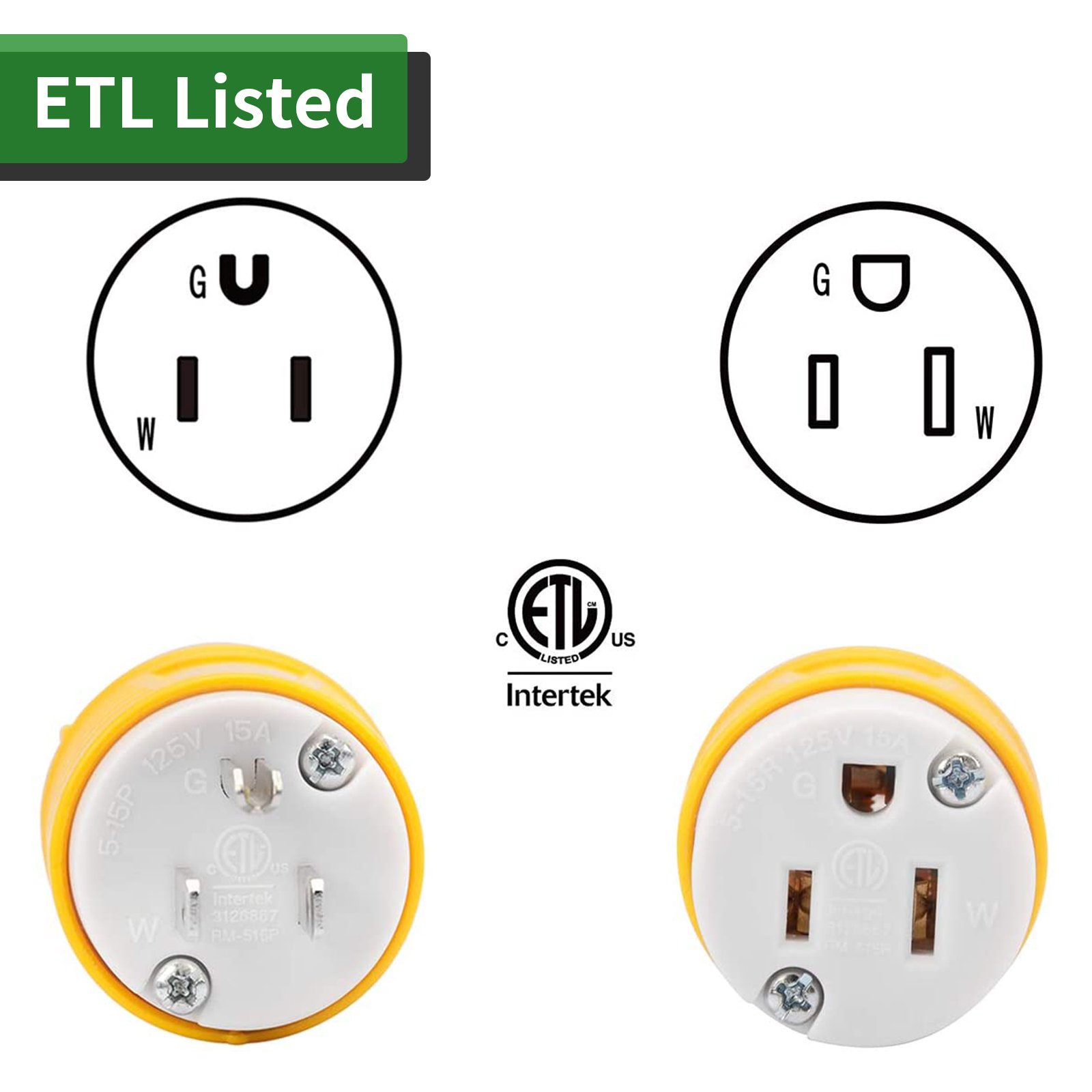 Extension Cord Ends Male and Female Plug, 15 Amp 125 Volt Heavy Duty Replacement Plug & Connector Set(6 Set)
