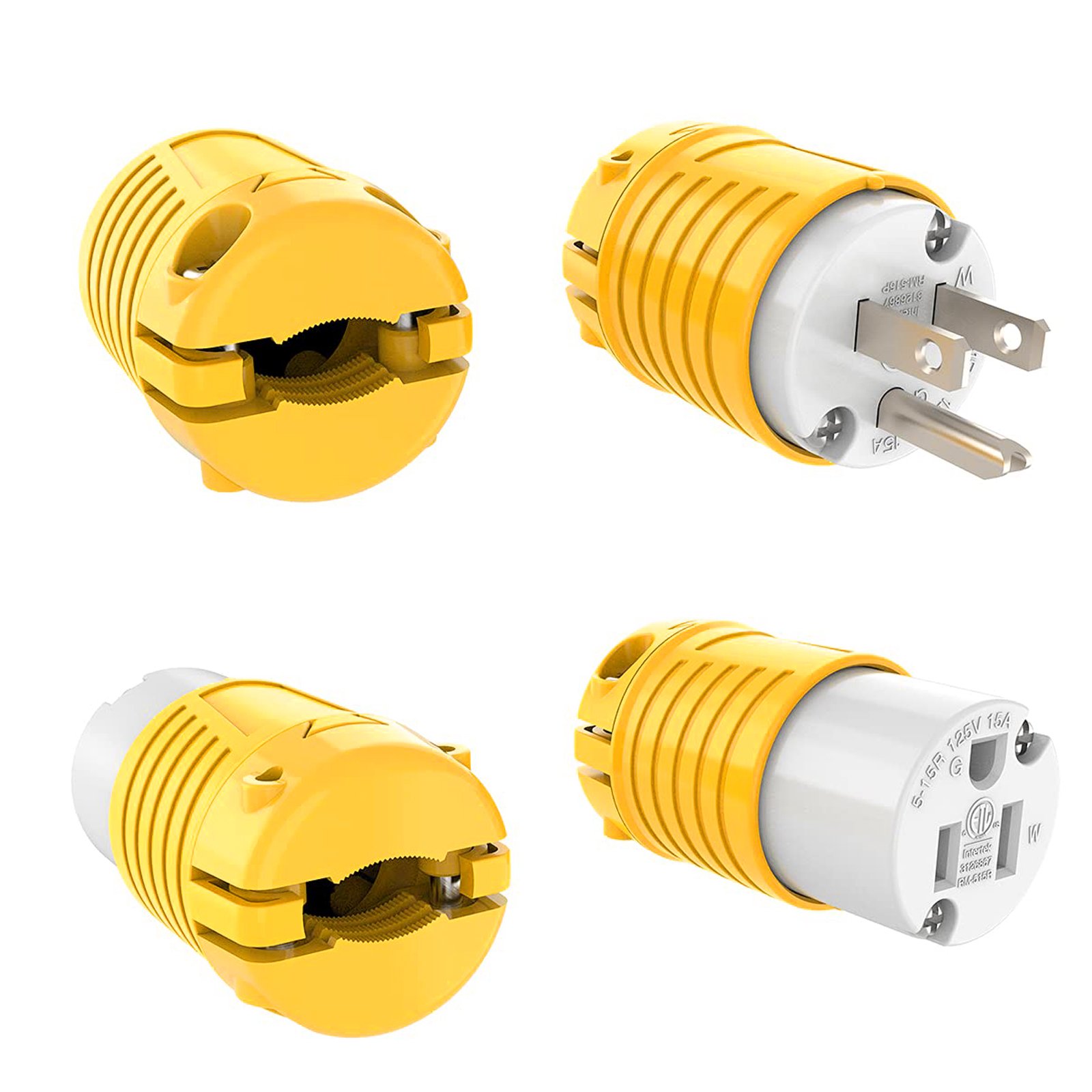 Extension Cord Ends Male and Female Plug, 15 Amp 125 Volt Heavy Duty Replacement Plug & Connector Set(6 Set)