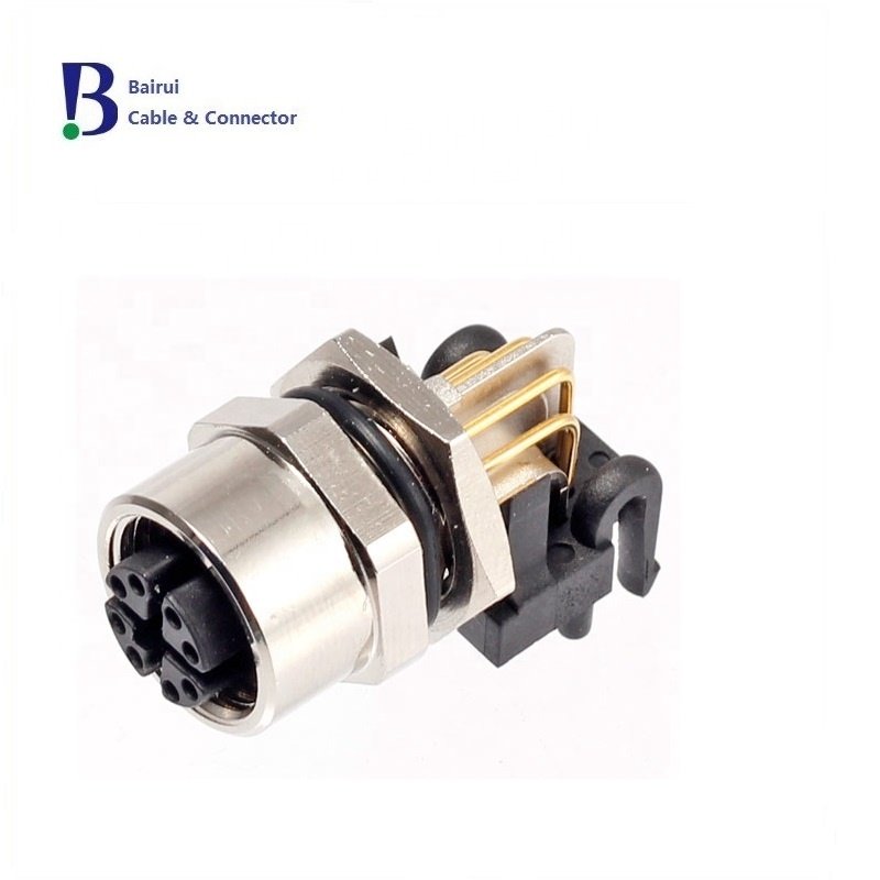 Circular Sensor M12 Premium 8 Position X-Coded Ethernet Female Angled Pcb Connector Waterproof IP67 For Signals